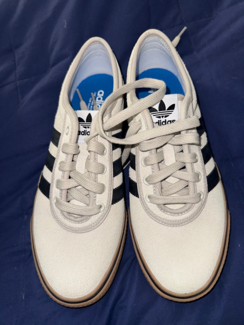 7.5 Brand new no tags, too big! adidas Men’s Cream Sneakers with Black Stripes